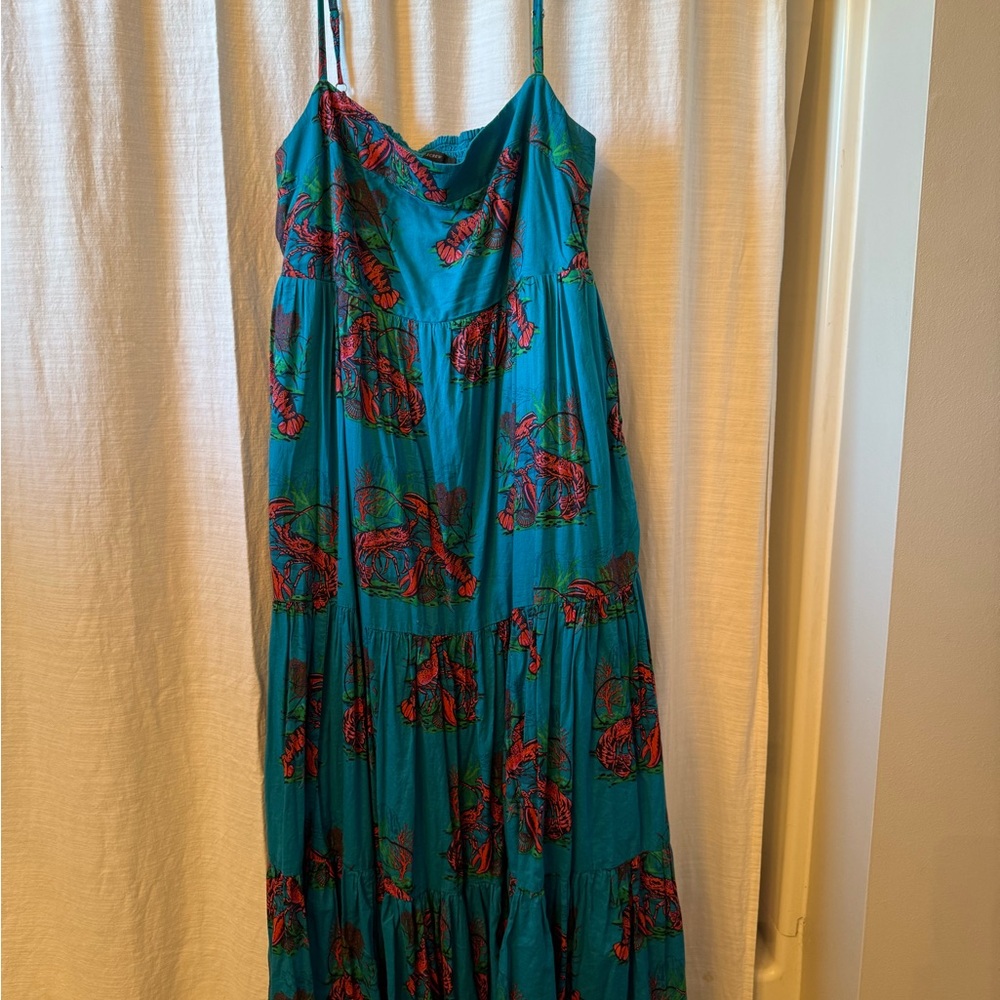 J. Crew Teal Maxi Dress with Red Floral Print